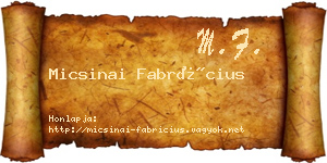 Micsinai Fabrícius névjegykártya